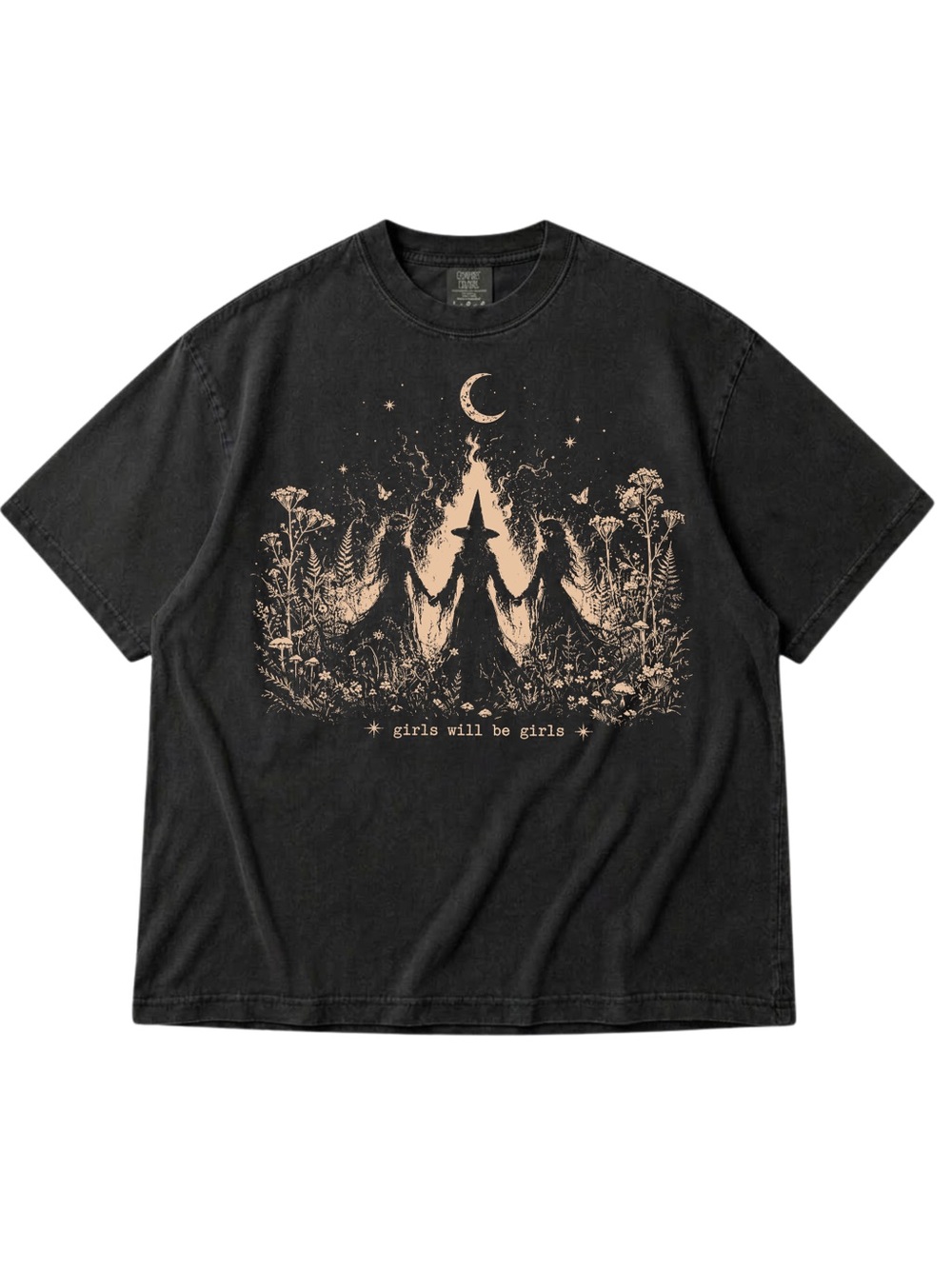 Comfort Colors Black Short-Sleeve Tee with Beige Witch Graphic